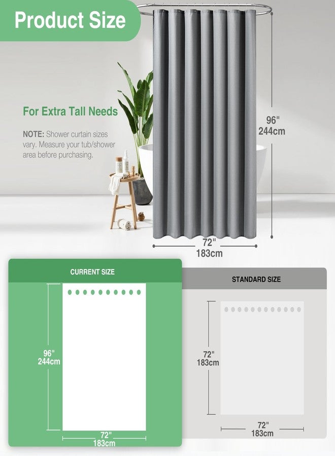 Dynamene Extra Long Shower Curtain,96 Inch Long Waffle Weave Weighted Thick Cloth Bathroom Shower Curtain, Neutral Heavy Duty Hotel Bath Curtain Set with 12 Plastic Hooks,72x96,Grey/Gray - Image 3